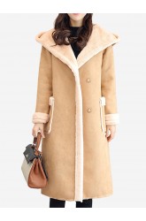 Faux Suede Pockets Hooded Chunky Winter Coat