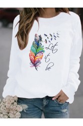 Feather Dragonfly Letter Print Long Slevee Sweatshirt For Women