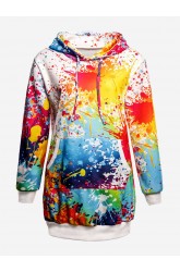 Multi-color Print Hooded Long Sleeve Sweatshirt For Women