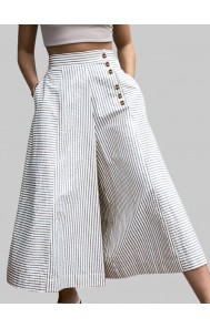 Striped Print Button Loose Pants For Women