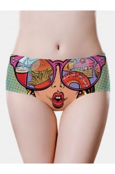 Fathion Women Cartoon Print Breathable Mid Waisted Seamless Panties