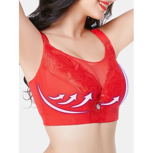 Lace Mesh Push Up Gather Breathable Thin Full Coverage Bra