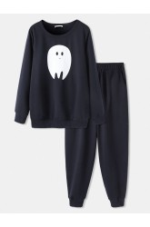 Women Plus Size Women Halloween Cartoon Ghost Print Beam Feet Home Pajama Set