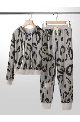 Plus Size Women Printing Drop Sleeves Hooded Drawstring Beam Feet Pants Home Loungewear Sets