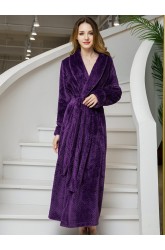 Jacquard Flannel Belt Long Sleeves Sleepwear Pajamas For Autumn Winter